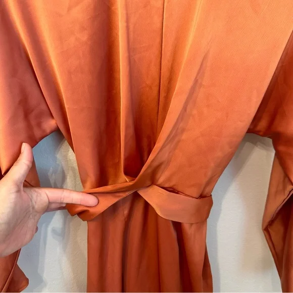 ASOS Rust Orange Satin Wrap Dress - Picture 6 of 11